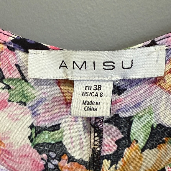 Amisu Floral Puff Sleeve Midi Dress - Pink, Yellow, Green - Picture 2 of 7